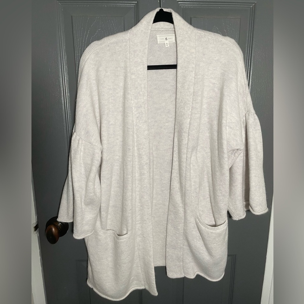 Like NEW Ann Taylor Lou & Grey Heathered Cream Open Cardigan, Bell Sleeves (Med)
